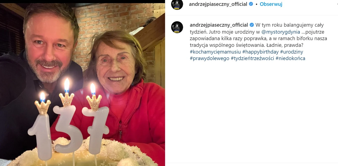 Andrzej Piaseczny z mamą /https://www.instagram.com/andrzejpiaseczny_official/ Andrzej Piaseczny z mamą /https://www.instagram.com/andrzejpiaseczny_official/