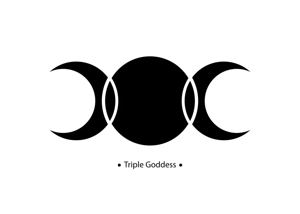 Symbol Potrójnej Bogini ułatwia zapamiętanie i rozpoznawanie faz Księżyca.  