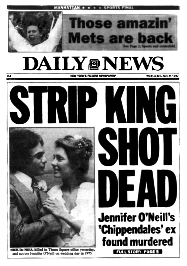 Pierwsza strona Daily News z dnia 8 kwietnia 1987, informująca o śmierci wspólnika Steve'a Banerjee