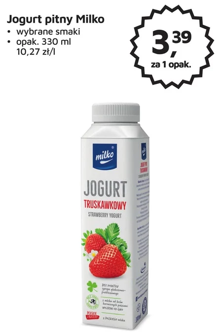 Milko Jogurt pitny truskawkowy 330 ml