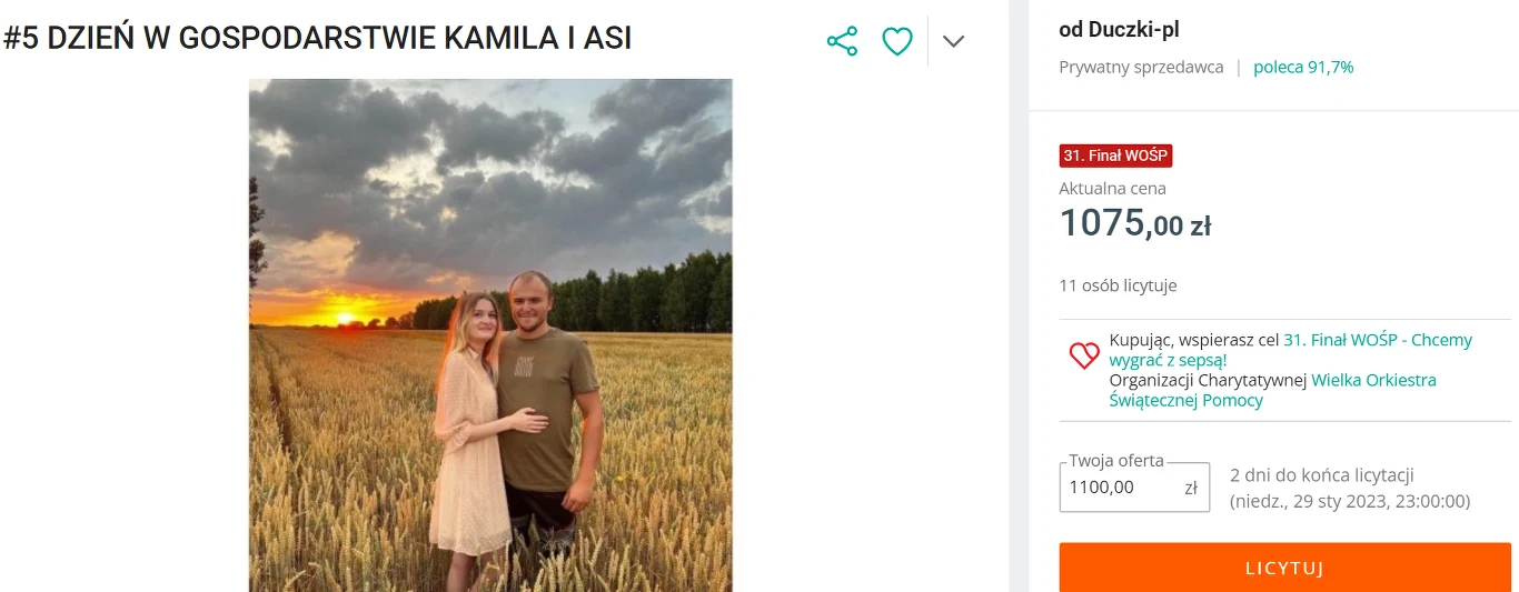 Kamil Osypowicz i Joanna Wielgosz z "Rolnik szuka żony" wspierają WOŚP