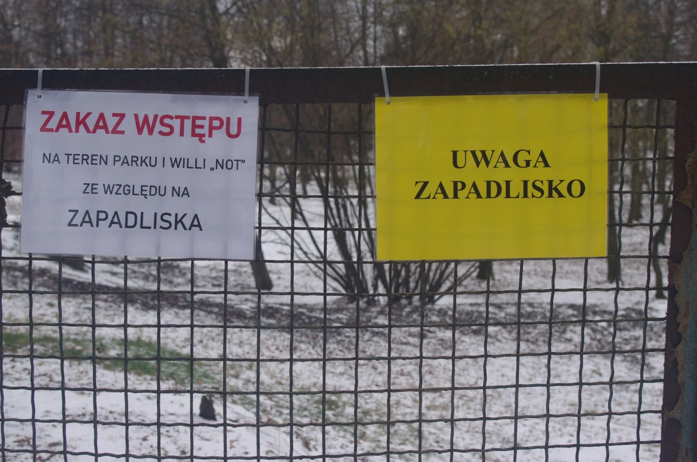 Ziemia w parku przy ul. Grunwaldzkiej w Trzebini zapadła się 10 stycznia.