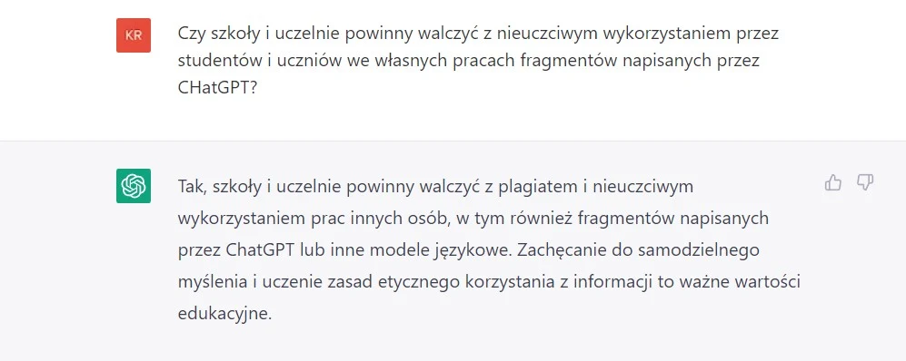 Zrzut ekranu z rozmowy z ChatGPT