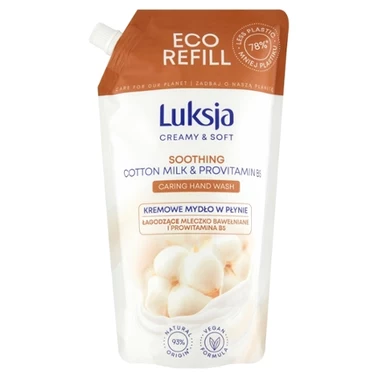 Luksja Creamy & Soft Kremowe mydło w płynie łagodzące mleczko bawełniane i prowitamina B5 900 ml - 0