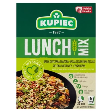 Kupiec Lunch Mix Kasza gryczana kasza jęczmienna soczewica zielona czarnuszka 400 g (4 x 100 g) - 0