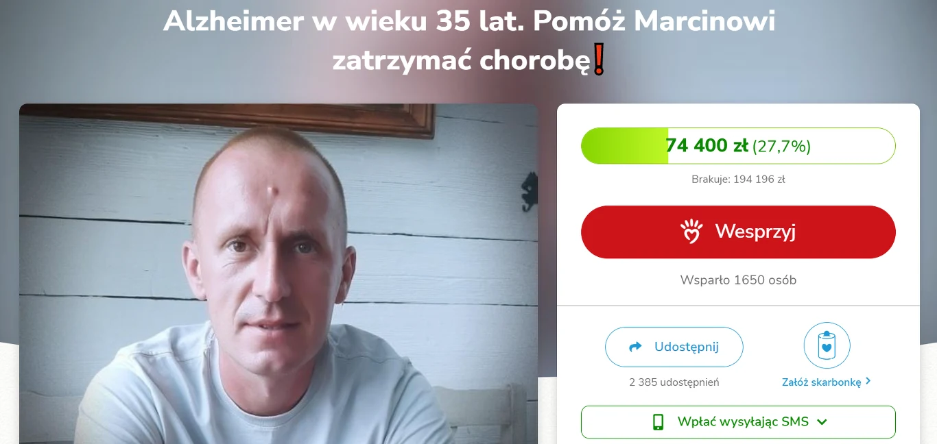 Każdy może wspomóc pana Marcina w walce z chorobą Alzheimera. Zbiórka trwa od kilku miesięcy