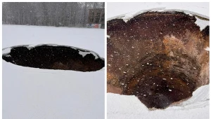 Zapadlisko na stadionie w Trzebini