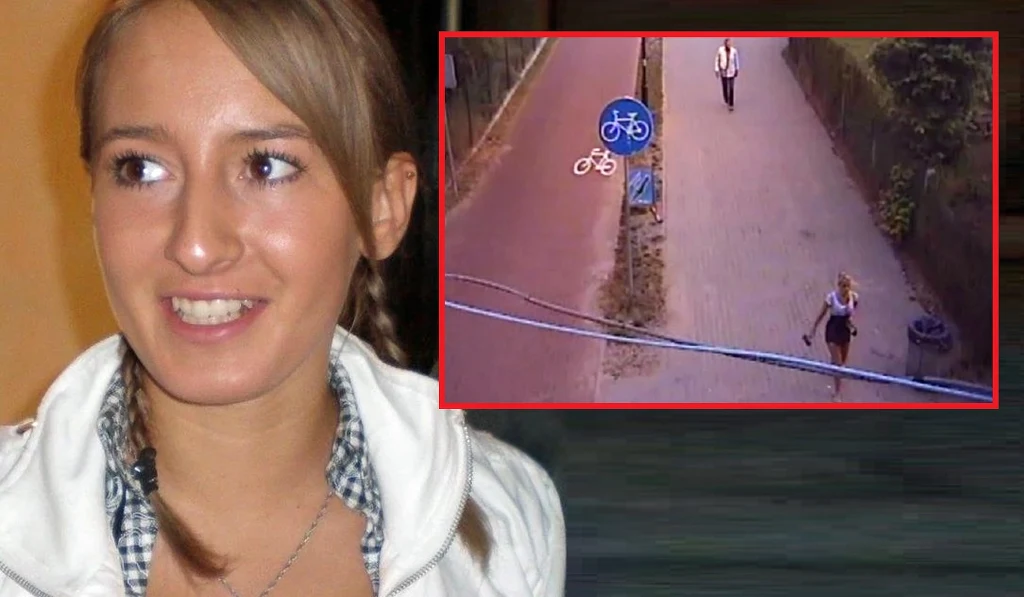 Iwona Wieczorek i słynny kadr z monitoringu (za Iwoną podąża "pan ręcznik")