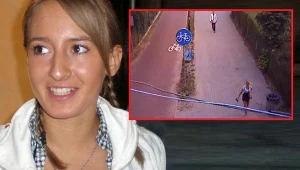 Iwona Wieczorek i słynny kadr z monitoringu (za Iwoną podąża "pan ręcznik")