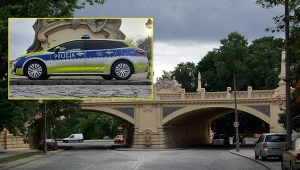 Radiowóz zaparkowano na reprezentacyjnym wiadukcie Markiewicza