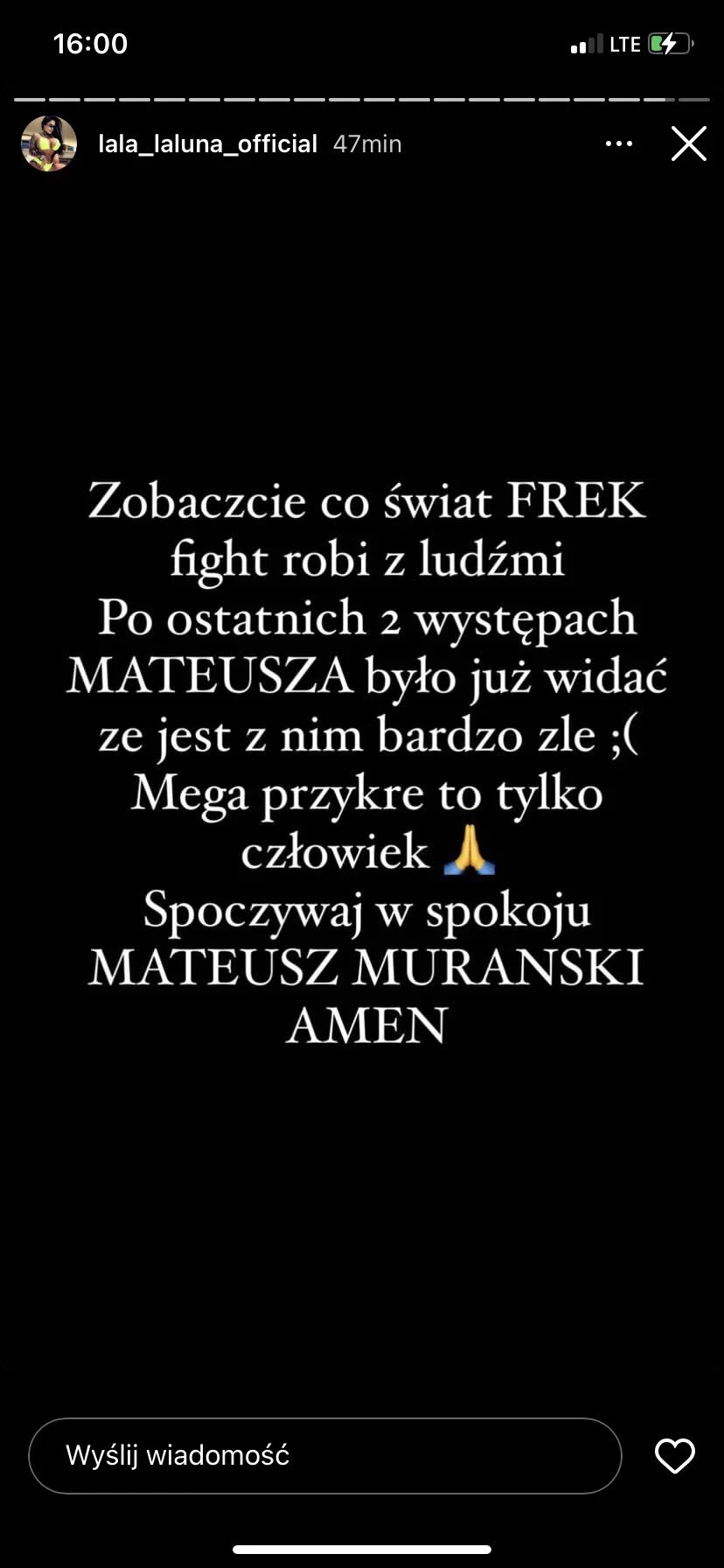 Wpis Laluny o śmierci Murańskiego Wpis Laluny o śmierci Murańskiego