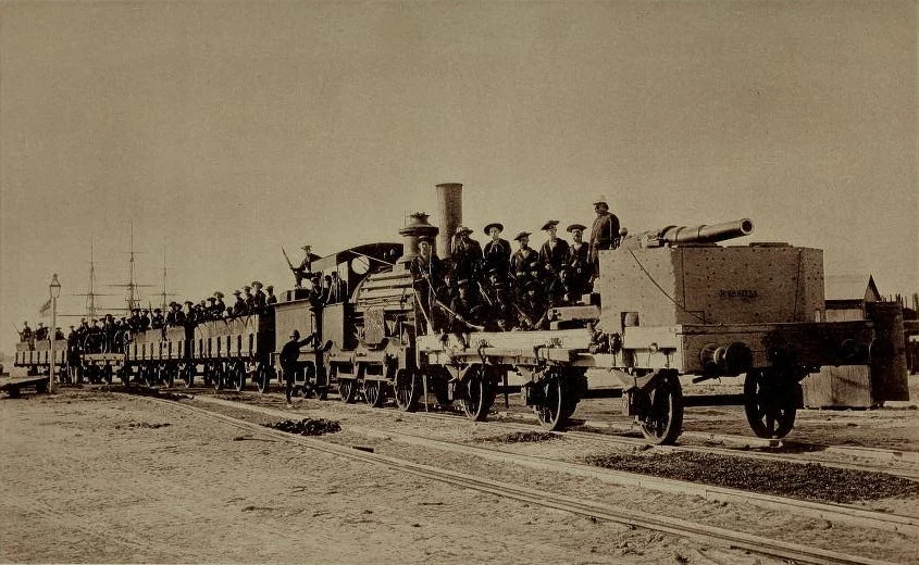 Brytyjski pociąg pancerny niedaleko Aleksandrii podczas wojny brytyjsko-egipskiej w 1882