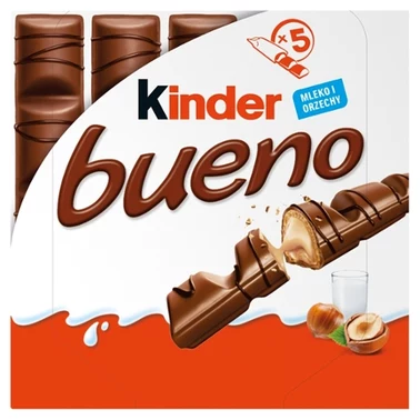 Kinder Bueno Wafel w mlecznej czekoladzie wypełniony mleczno-orzechowym nadzieniem 107,5 g (5 sztuk) - 0