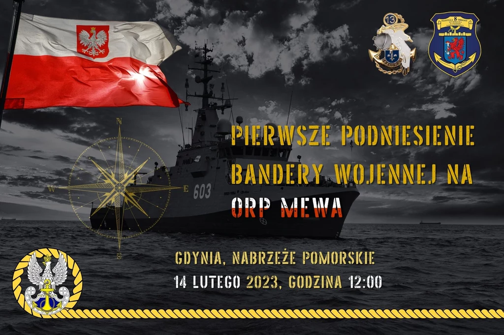  14 lutego odbędzie się uroczystość pierwszego podniesienia bandery na ORP Mewa