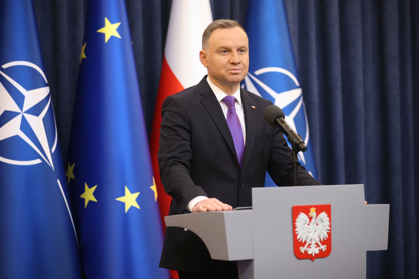 Andrzej Duda podczas poniedziałkowego przemówienia Andrzej Duda podczas poniedziałkowego przemówienia