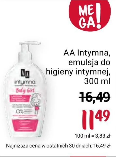 AA Intymna Ochrona&Pielęgnacja kremowa emulsja do higieny intymnej Baby Girls 0% 300 ml