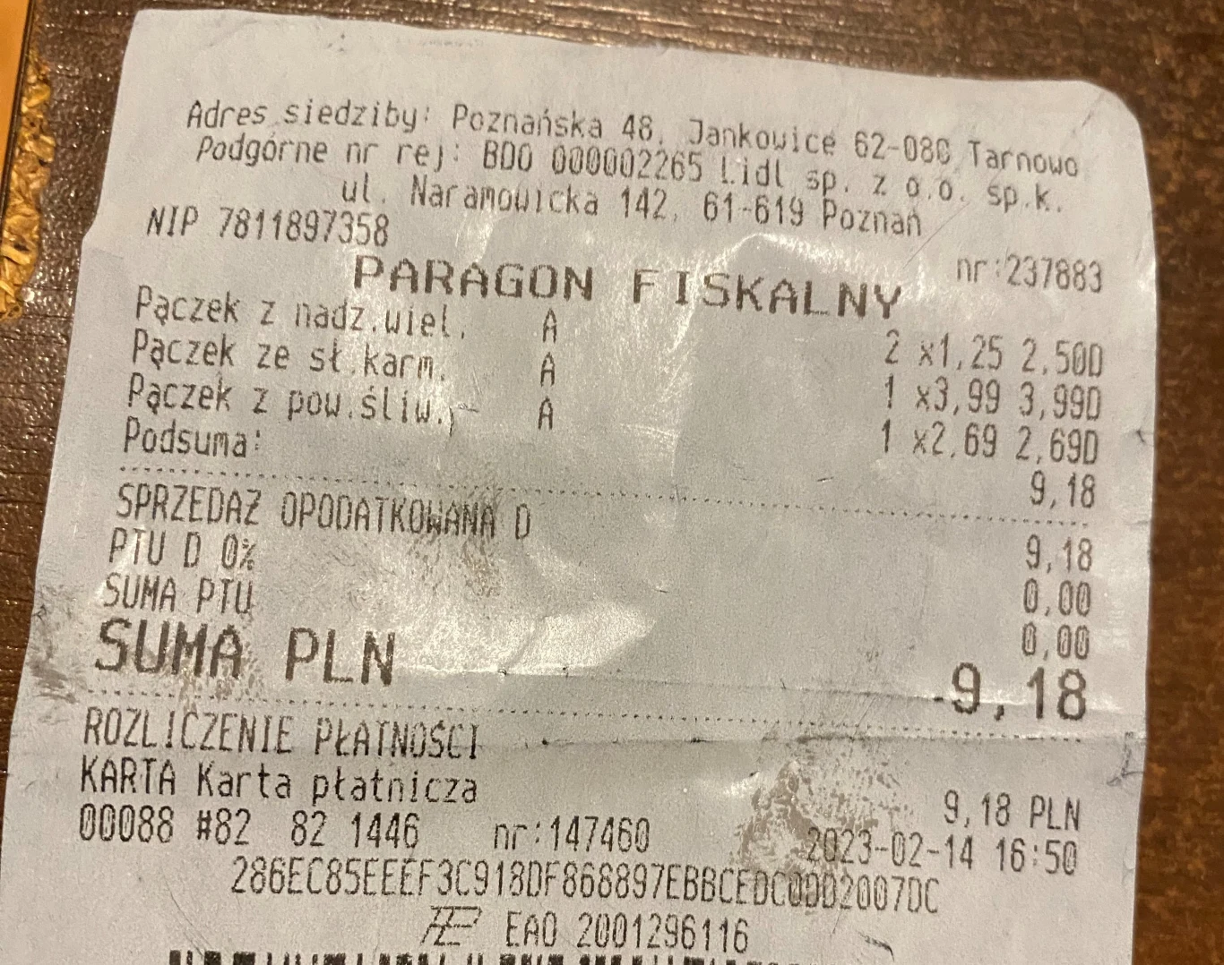 ceny pączków na paragonie z sieci LIDL
