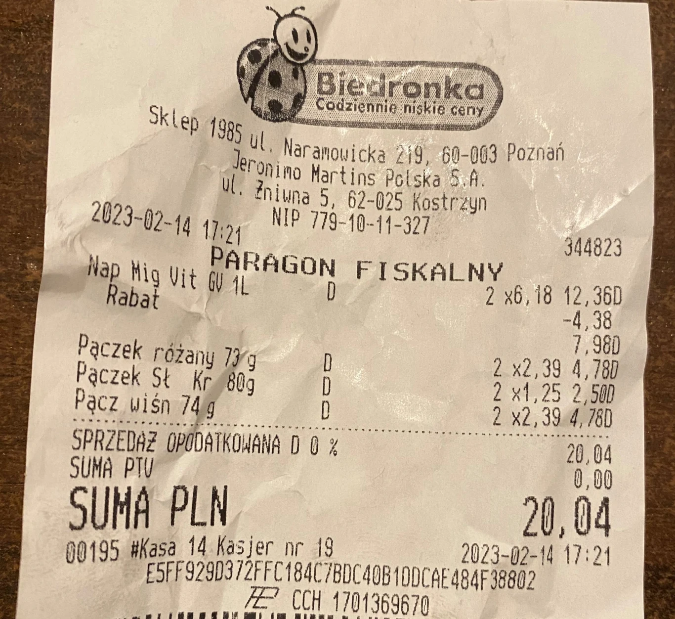 ceny pączków na tłusty czwartek na paragonie z Biedronki