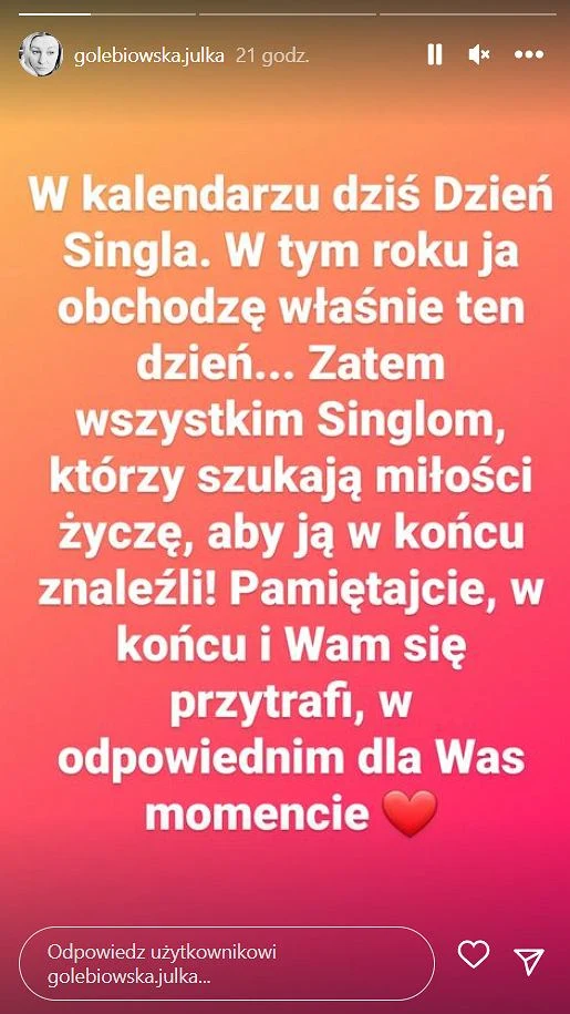 Julia Gołębiowska ze "Ślubu od pierwszego wejrzenia" pisze o rozstaniu Julia Gołębiowska ze "Ślubu od pierwszego wejrzenia" pisze o rozstaniu