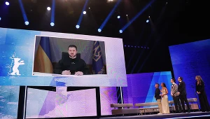 Prezydent Ukrainy Wołodymyr Zełenski przemawia na otwarciu festiwalu filmowego w Berlinie - 16 lutego 2023