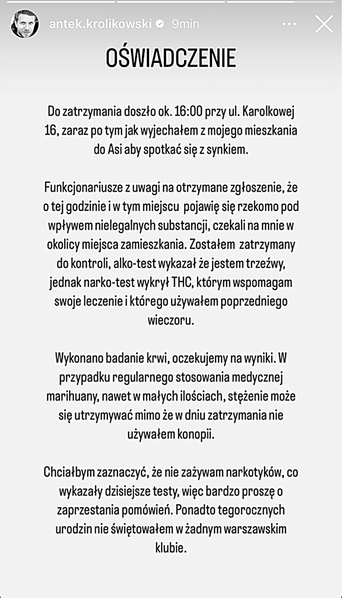 Oświadczenie Antoniego Królikowskiego Oświadczenie Antoniego Królikowskiego