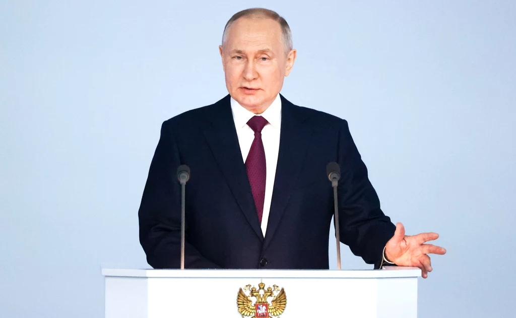 Władimir Putin w trakcie wystąpienia Władimir Putin w trakcie wystąpienia