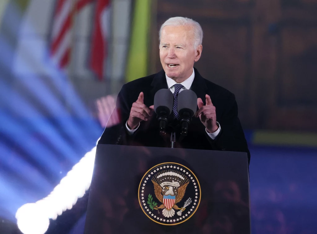 Joe Biden podczas przemówienia w Warszawie