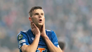 Filip Szymczak podczas meczu Lech Poznań - Bodo Glimt w Lidze Konferencji. Rywala w 1/8 finału Lech poznał podczas piątkowego losowania