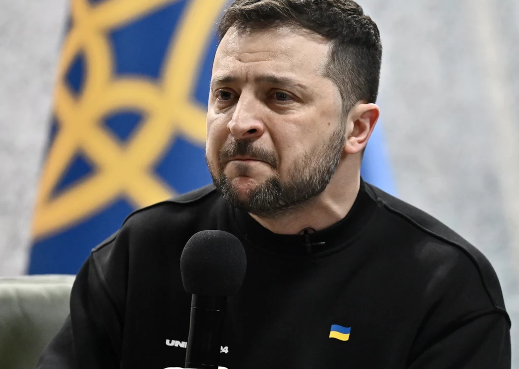 Wołodymyr Zełenski na konferencji w rocznicę wybuchu wojny Wołodymyr Zełenski na konferencji w rocznicę wybuchu wojny