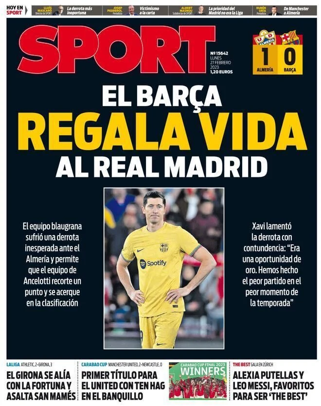 Okładka poniedziałkowego wydania "Sportu"