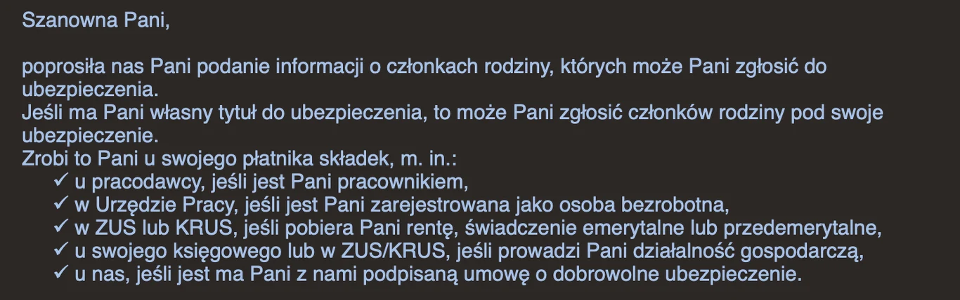 Odpowiedź NFZ-u na maila chatuGPT