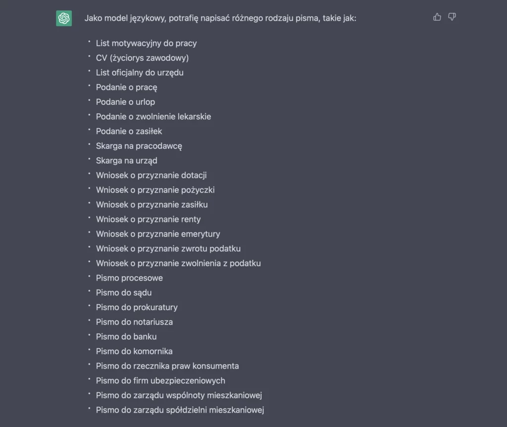 Jakie pisma potrafi stworzyć chatGPT?