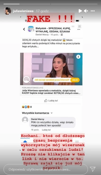 Fot. InstaStory @juliawieniawa