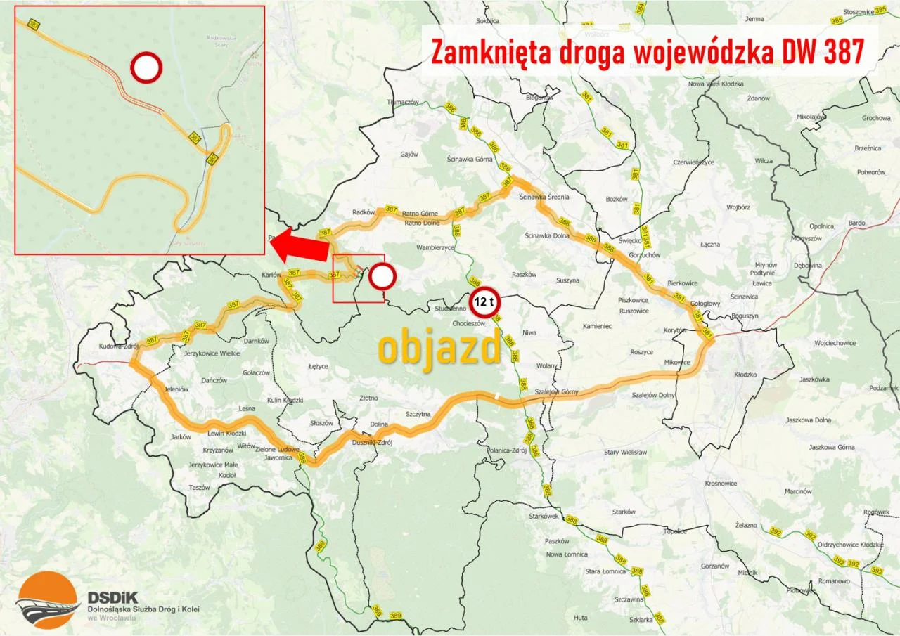Zamknięty odcinek drogi 100 zakrętów i objazdy