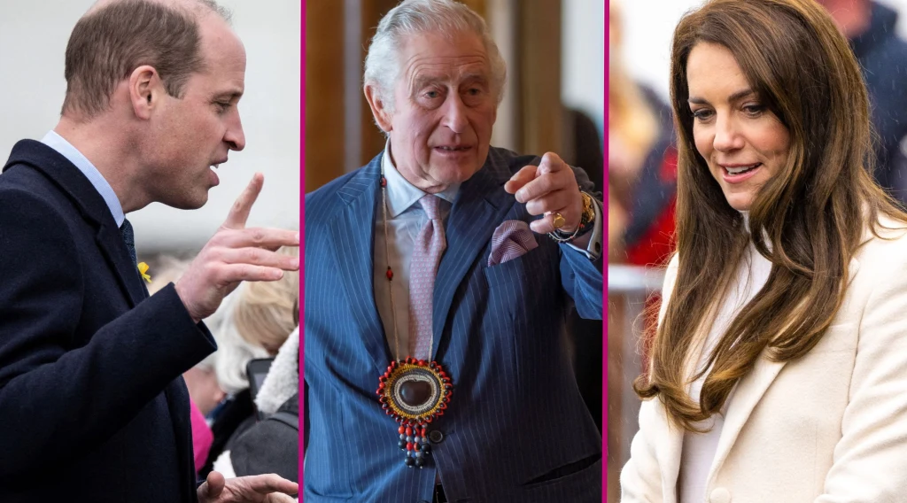 Książę William, król Karol III, księżna Kate Książę William, król Karol III, księżna Kate