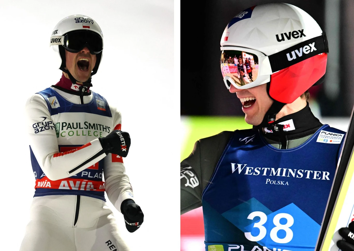 Skoki narciarskie. Na zdjęciu reprezentanci Polski - Piotr Żyła oraz Kamil Stoch