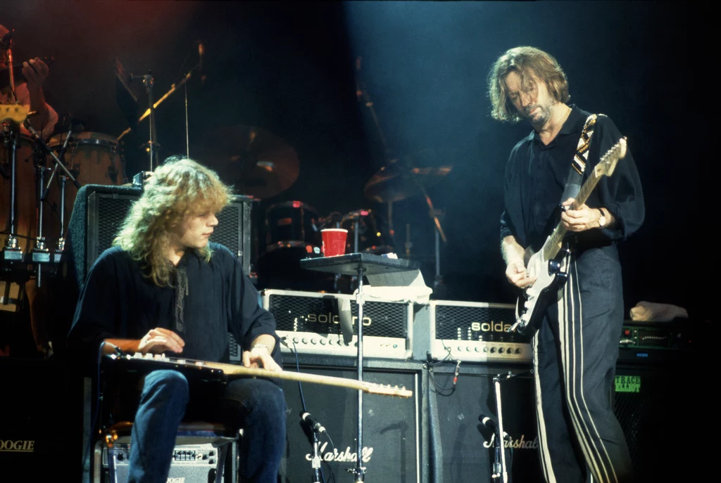 Jeff Healey i Eric Clapton na jednej scenie w 1990 r.