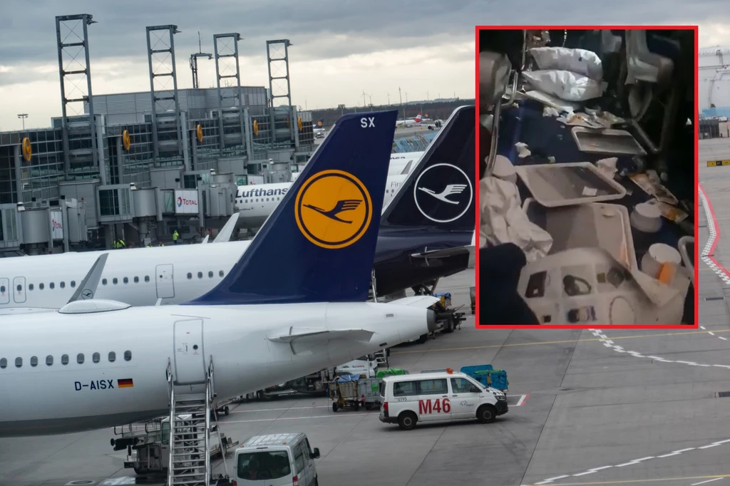 Gdy samolot Lufthansy Airbus A330 wylądował, pokład przypominał pobojowisko - to efekt turbulencji