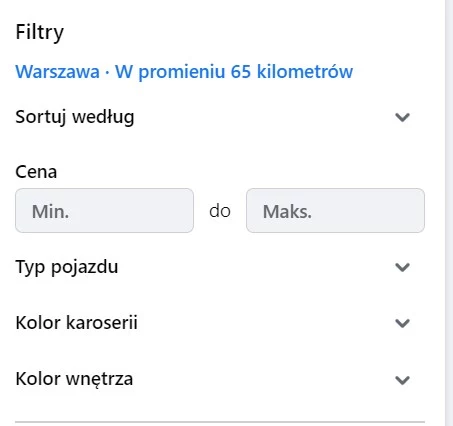 Facebook Marketplace oferuje niewiele filtrów