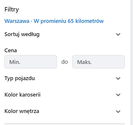 Facebook Marketplace oferuje niewiele filtrów