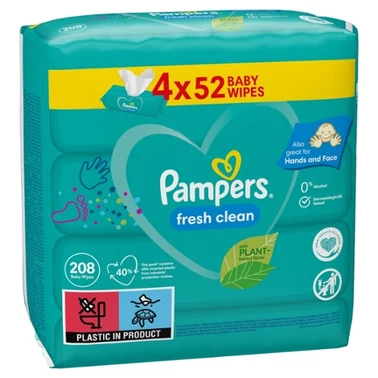 Pampers Fresh Clean Baby Wipes 4 Packs = 208 Wipes - 1