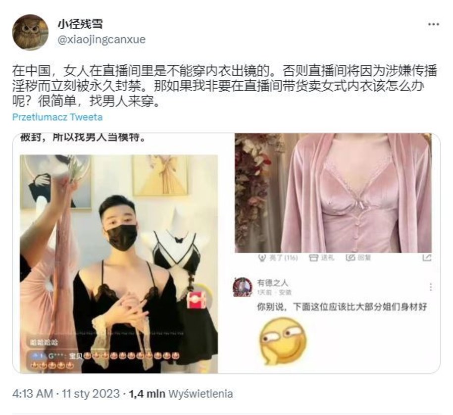 Chiny: mężczyźni promują damską bieliznę