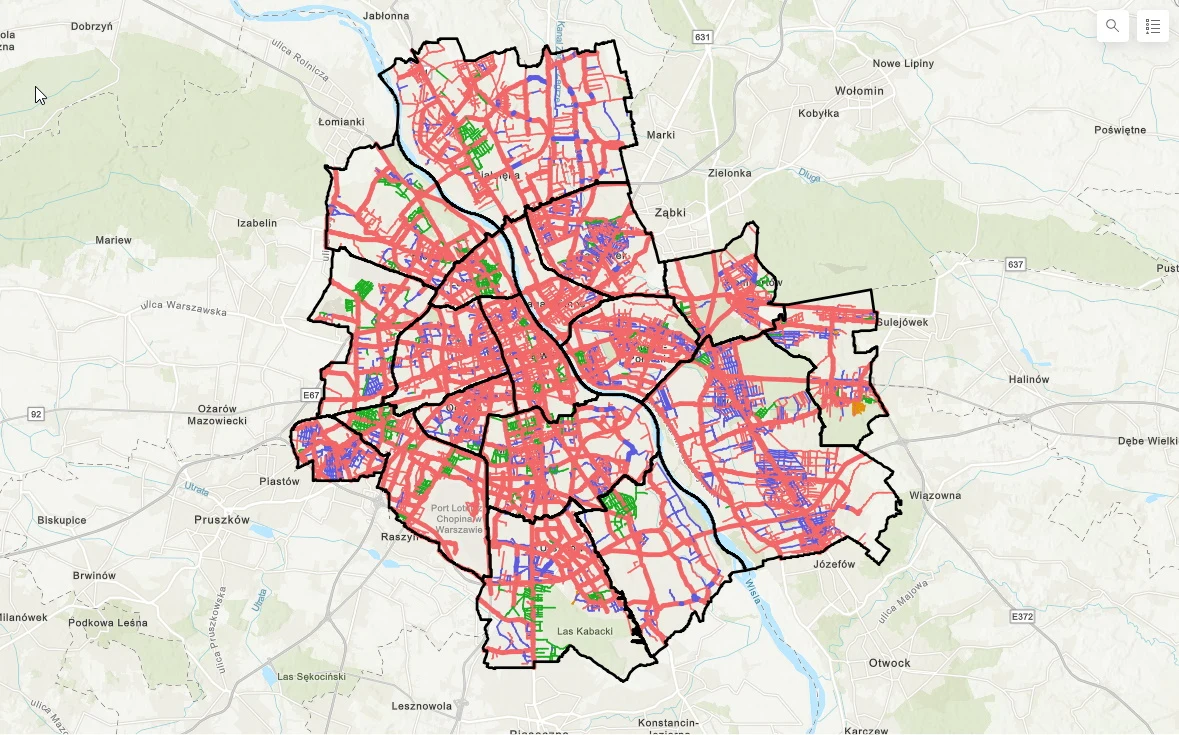 Na czerwono drogi, po których będzie można jeździć najwyżej 30 km/h / Fot: UM Warszawa