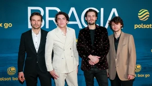 Mateusz Kościukiewicz, Piotr Stramowski, Nikodem Rozbicki i Damian Kret na premierze serialu "Bracia"