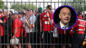 Kibice Liverpoolu przed finałem LM 21/22 i Gianni Infantino