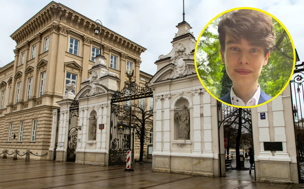 Oskar Szafarowicz wygłosił specjalne oświadczenie przed główną bramą kampusu Uniwersytetu Warszawskiego Oskar Szafarowicz wygłosił specjalne oświadczenie przed główną bramą kampusu Uniwersytetu Warszawskiego