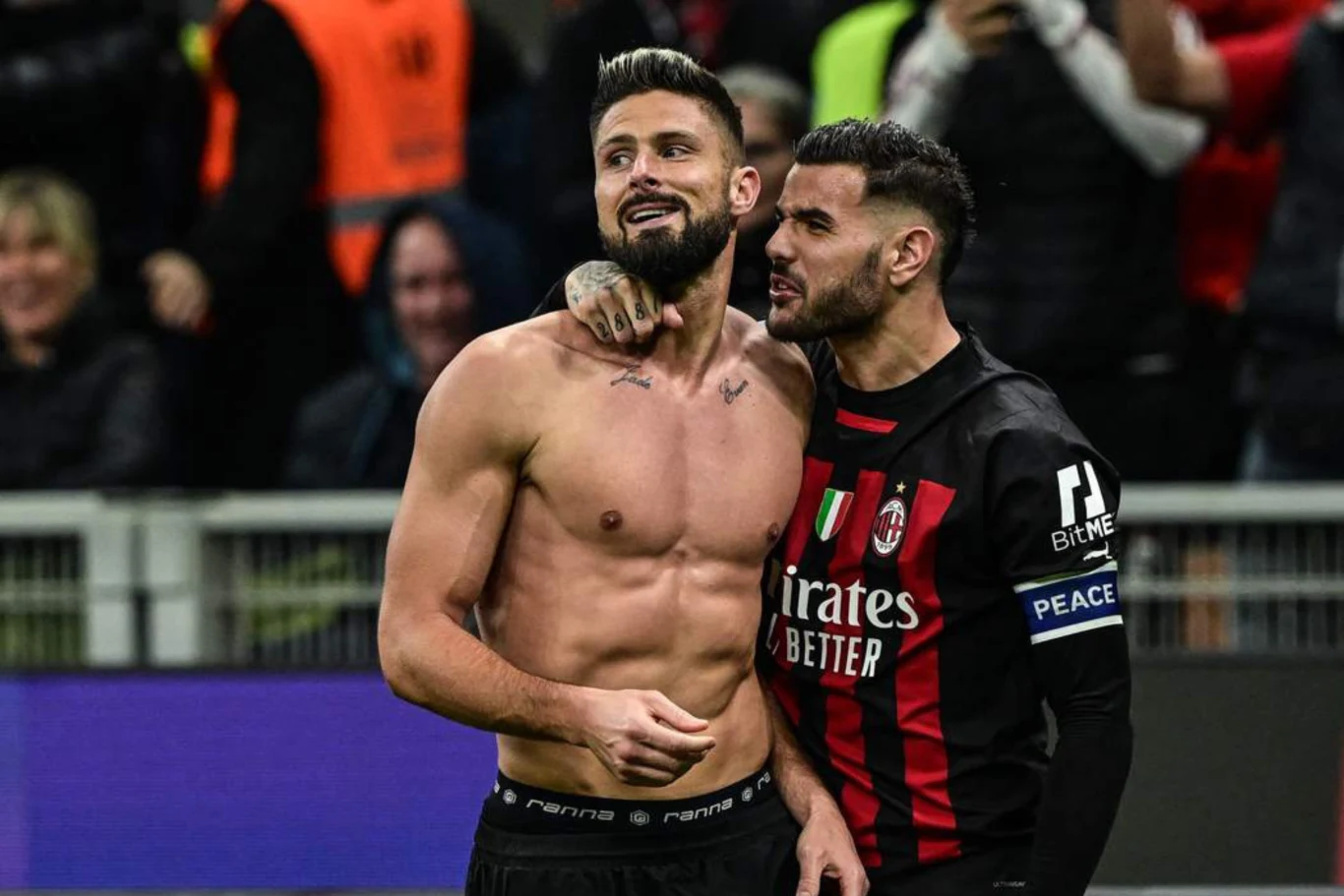 Liga Mistrzów: Tottenham - AC Milan. Na zdjęciu Olivier Giroud oraz Theo Hernandez