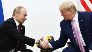 Prezydent zbrodniczej Rosji Władimir Putin oraz prezydent Stanów Zjednoczonych Donald Trump