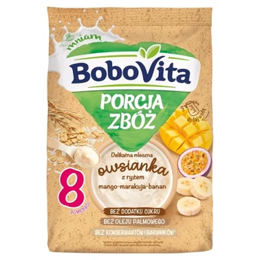 BoboVita Porcja zbóż Delikatna mleczna owsianka z ryżem mango-marakuja-banan po 8 miesiącu 210 g - 0