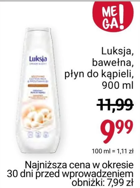Luksja Creamy Cotton Milk & Provitamin B5 Płyn do kąpieli 1000 ml